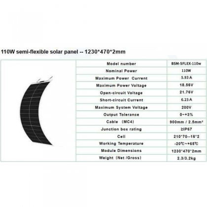 Сонячна панель ГНУЧКА 110 W МОНО (BSM-SFLEX-110W) BluesunSolar