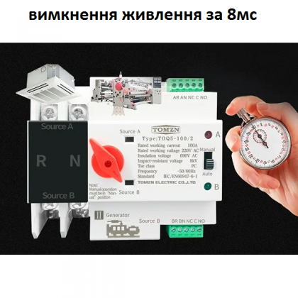 Автомат введення резерву TOMZN TOQ5-2/100A однофазний змінного струму